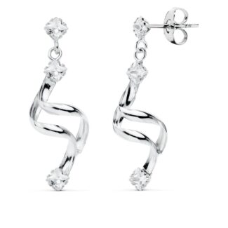 18K PENDIENTES LARGOS ORO BLANCO CIRCONITA CIERRE PRESION