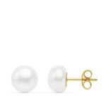 18K PENDIENTES ORO AMARILLO PERLA BOTON 8-8,5 MM CIERRE PRESION