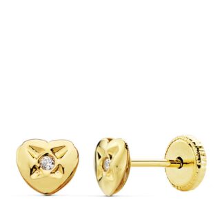 18K PENDIENTES ORO AMARILLO CORAZON 5X4,5 MM CIERRE TUERCA