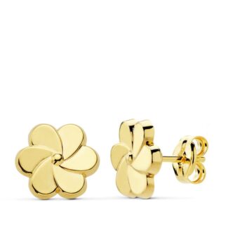 18K PENDIENTES ORO AMARILLO FLOR PETALOS 8X8 MM CIERRE PRESION