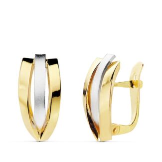 18K PENDIENTES ORO BICOLOR BANDAS 16X7 MM CIERRE CATALAN