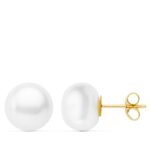 18K PENDIENTES PERLA BOTON ORO AMARILLO 9-9,5 MM CIERRE PRESION
