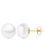 18K PENDIENTES PERLA BOTON ORO AMARILLO 10-10,5 MM CIERRE PRESION