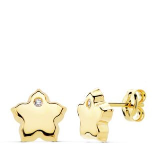 18K PENDIENTES FLOR ORO AMARILLO CIRCONITA 7X7 MM CIERRE PRESION