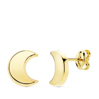 18K PENDIENTES ORO AMARILLO MEDIA LUNA LISA 9X8 MM, CIERRE PRESION