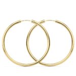 18K PENDIENTES AROS REDONDOS LISOS LIGEROS ORO AMARILLO 35X2 MM