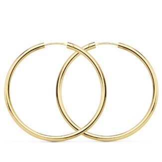 18K PENDIENTES AROS REDONDOS LISOS LIGEROS ORO AMARILLO 35X2 MM