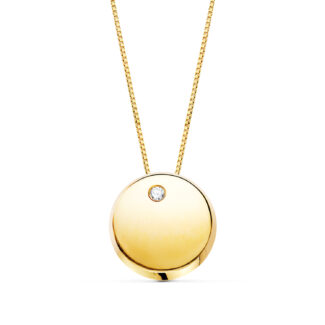 18K COLGANTE REDONDO CIRCONITA ORO AMARILLO CADENA 42CM