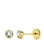 18K PENDIENTES ORO AMARILLO CIRCONITA REDONDOS TUERCA 3 MM