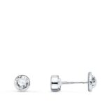 18K PENDIENTES ORO BLANCO REDONDOS BOCEL CON CIRCONITA 4 MM CIERRE TUERCA