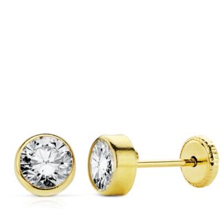 18K PENDIENTES ORO AMARILLO CIRCONITA REDONDOS 5 MM TUERCA