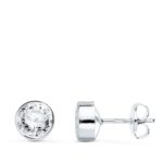 18K PENDIENTES CIRCONITA REDONDOS 5 MM ORO BLANCO PRESION