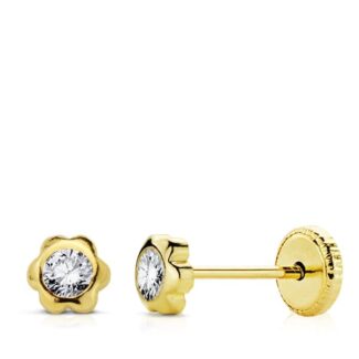 18K PENDIENTES ORO AMARILLO MARGARITA CIRCONITA 4 MM CIERRE TUERCA