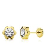 18K PENDIENTES MARGARITA 7MM CIRCONITA ORO AMARILLO TUERCA