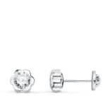 18K PENDIENTES ORO BLANCO FLOR CON CIRCONITA 6X6 MM CIERRE TUERCA