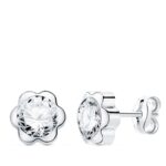 18K PENDIENTES ORO BLANCO FLOR CON CIRCONITA 7X7 MM CIERRE PRESION,