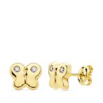 18K PENDIENTES ORO AMARILLO MARIPOSA CIRCONITA 7,5X6 CIERRE PRESION