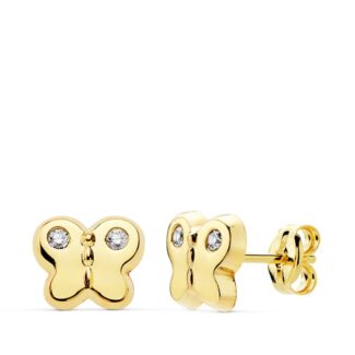 18K PENDIENTES ORO AMARILLO MARIPOSA CIRCONITA 7,5X6 CIERRE PRESION
