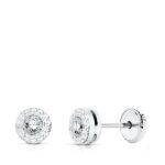 18K PENDIENTES ORO BLANCO CHATON CON GRECA Y CIRCONITA 3 MM CIERRE TUERCA