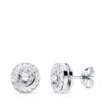 18K PENDIENTES ORO BLANCO REDONDOS 7 MM CON GRECA Y CIRCONITA CIERRE PRESION