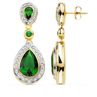 18K PENDIENTES ORO BICOLOR PIEDRAS 34X13 MM CIERRE PRESION