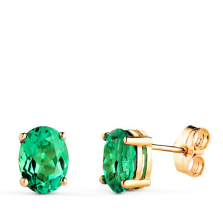 18K PENDIENTES ORO AMARILLO ESMERALDA RECRISTALIZADA 7X5 MM 1,58 QT, PRESION
