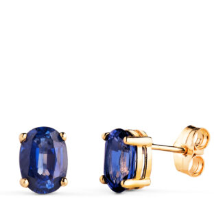 18K PENDIENTES ORO AMARILLO GARRAS ZAFIRO 7X5 MM 1,58 QTS, CIERRE PRESION