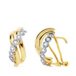 18K PENDIENTES ORO BICOLOR BANDAS 16X8 MM CIERRE OMEGA