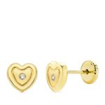 18K PENDIENTES ORO AMARILLO CORAZON CIRCONITA 6,5X6 M CIERRE TUERCA