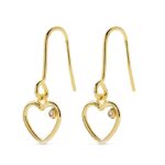 18K PENDIENTES ORO AMARILLO CORAZON CIRCONITA 20X9 MM CIERRE GANCHO