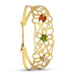 18K PULSERA RIGIDA ORO AMARILLO FLORES RIGIDA 21 MM