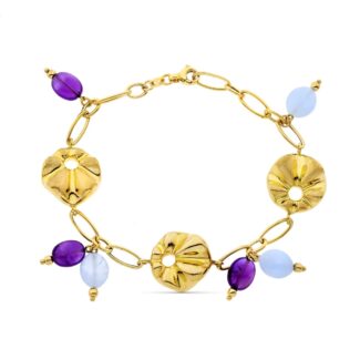 18K PULSERA ORO AMARILLO ESLABONES CON MOTIVOS, ANCHO 16 MM LARGO 19CM