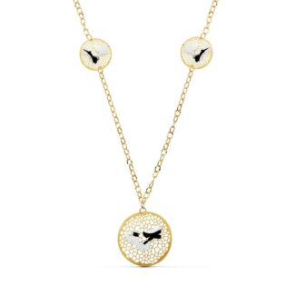 18K GARGANTILLA ORO BICOLOR COLGANTE REDONDO CON MARIPOSAS 47 CM