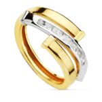 9K SORTIJA ORO BICOLOR BANDAS CON CIRCONITAS EN CARRIL, ANCHO: 10,5 MM