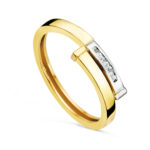 18K SORTIJA ORO BICOLOR CON DOS BANDAS CRUZADAS Y CIRCONITA TALLA BAGUETTE, ANCHO: 5 MM