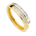 9K SORTIJA ORO BICOLOR CON BANDAS Y CIRCONITAS EN CARRIL, ANCHO: 5 MM