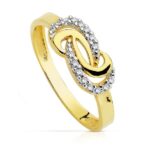 18K SORTIJA ORO BICOLOR CON MOTIVO Y CIRCONITAS, 13 X 6,5 MM