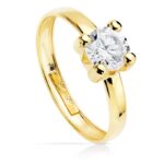 18K SOLITARIO ORO AMARILLO GARRAS CON CIRCONITA, ANCHO: 6X6 MM