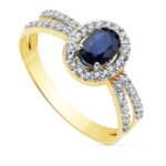 18K SORTIJA ORO BICOLOR CON CIRCONITA Y ZAFIRO OVAL 6X4 MM