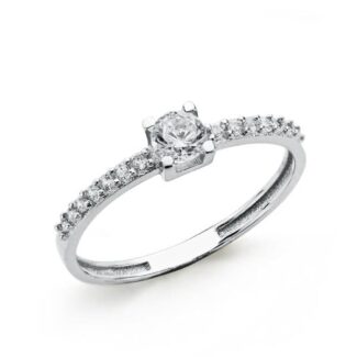 18K SOLITARIO ORO BLANCO CUERPO CON CIRCONITA Y 4 GARRAS CON CIRCONITA DE 4 MM