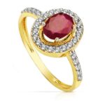 18K SORTIJA ORO BICOLOR OVAL CON CIRCONITA Y RUBI 7X5 MM,