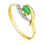 18K SORTIJA ORO BICOLOR CON CIRCONITA Y ESMERALDA 5X3 MM