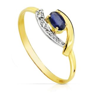 18K SORTIJA ORO BICOLOR CON CIRCONITA Y ZAFIRO 5X3 MM