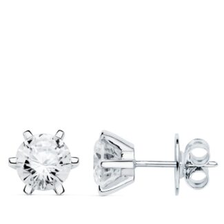 18K PENDIENTES ORO BLANCO 6 GARRAS CIRCONITA 8X8 CIERRE PRESION