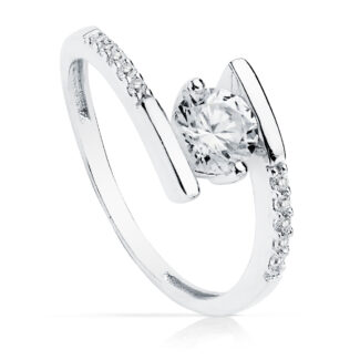 18K SOLITARIO ORO BLANCO CRUZADO CON CIRCONITA 5,5 MM