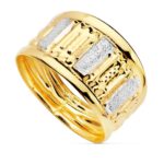 18K SORTIJA ORO BICOLOR TALLADA ANCHO 10 MM