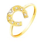 18K SORTIJA ORO AMARILLO HERRADURA CIRCONITA 10X10 MM ANCHO CUERPO 1,2 MM