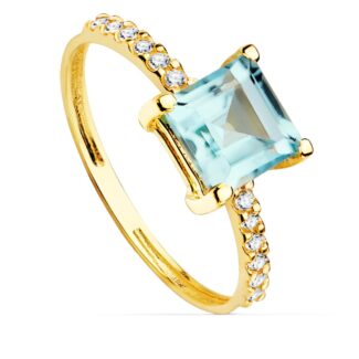 18K SORTIJA ORO AMARILLO CIRCONITA Y TOPACIO AZUL 6X6 MM ANCHO CUERPO 1,5 MM
