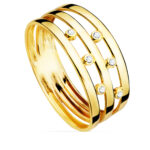 18K SORTIJA ORO AMARILLO BANDAS CON CIRCONITAS, ANCHO CUERPO 8 MM
