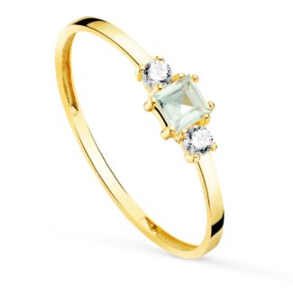 18K SORTIJA ORO AMARILLO PIEDRA AGUAMARINA Y CIRCONITA ANCHO CUERPO 1,5 MM